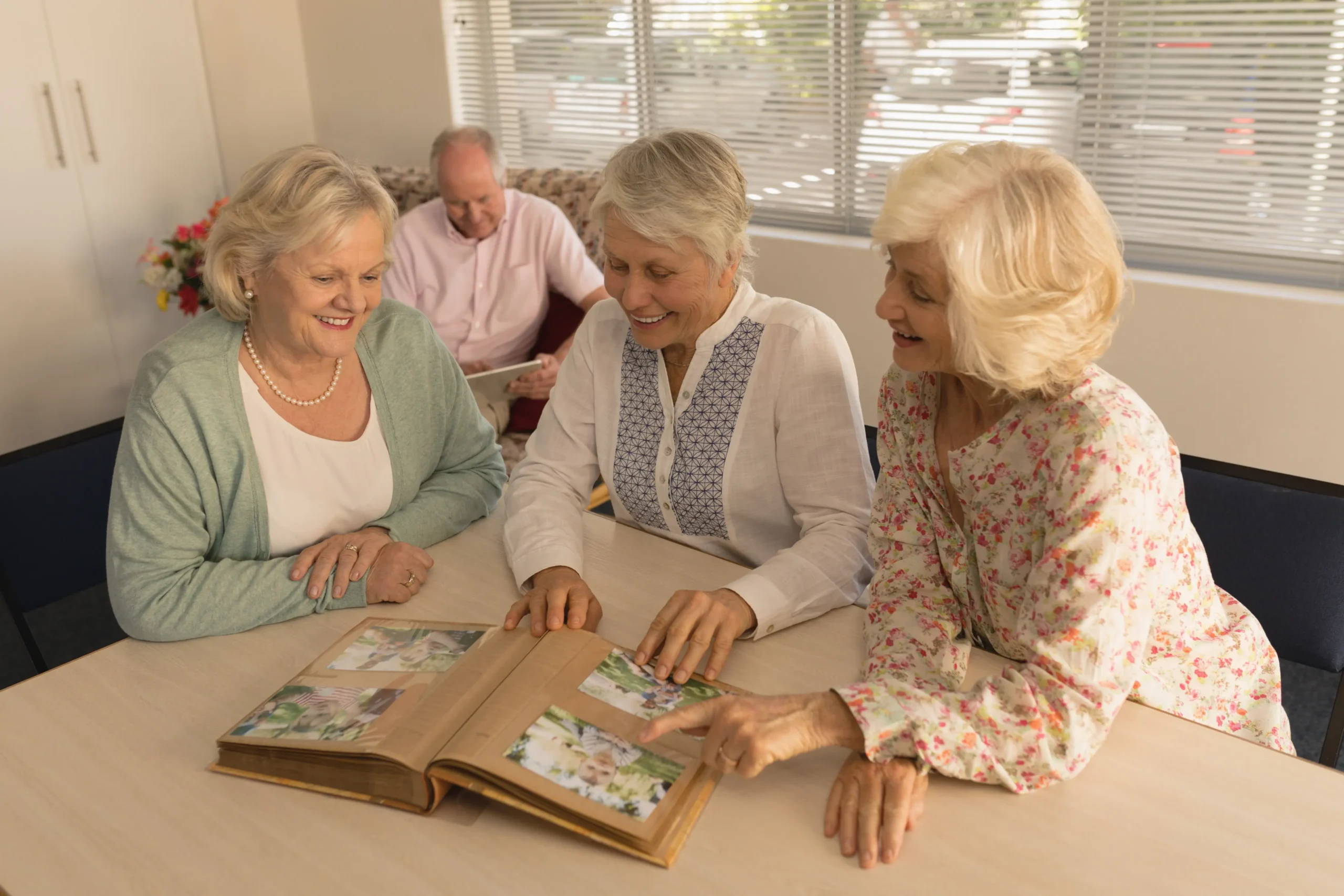 Front view of group of active senior women smiling