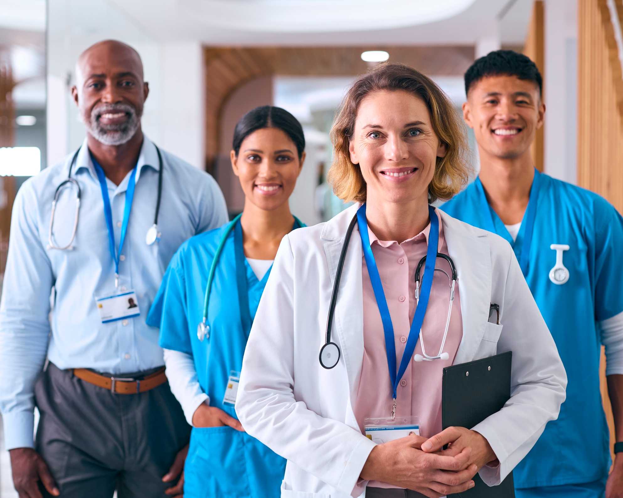 Smiling multicultural care team